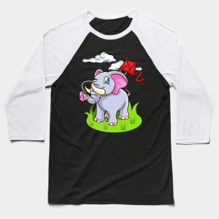 Cute Elephant Flying Kite Baseball T-Shirt